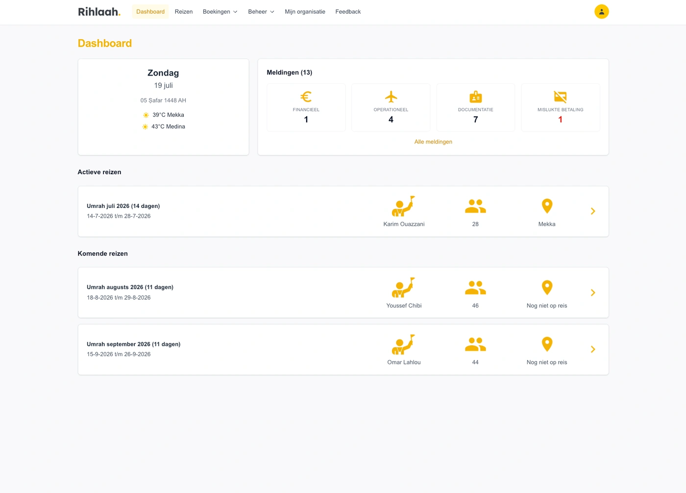 Rihlaah dashboard